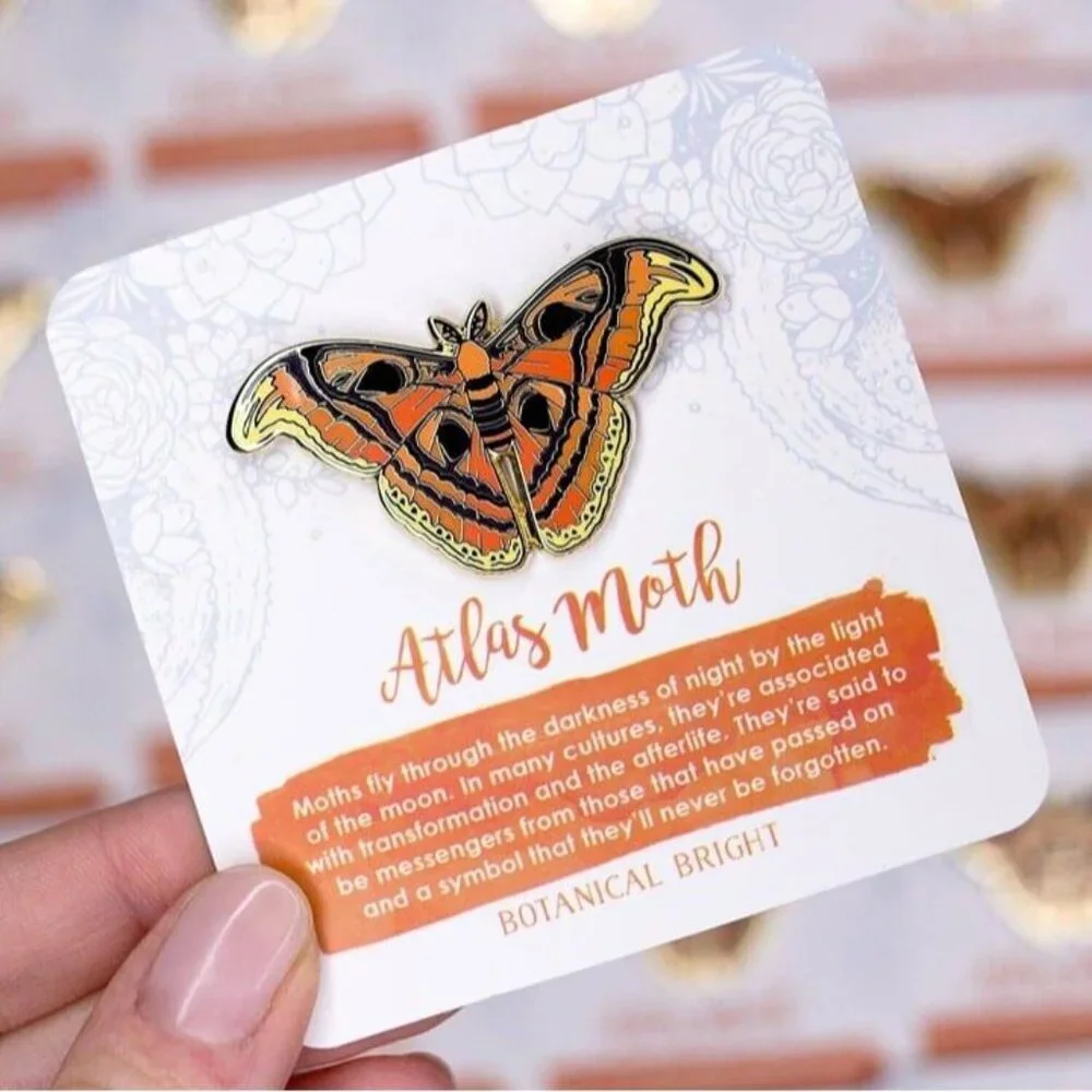 Atlas Moth Enamel Pin - Gold Plated Brooch - Garden,‎ Insect, & Nature Jewelry